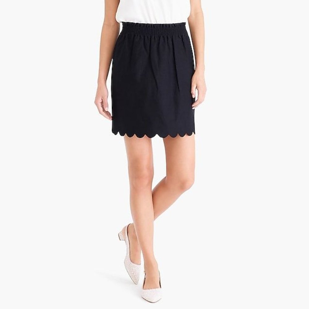 NWOT – “J. CREW” WOMEN'S SCALLOPED BLACK LINEN SIDEWALK SKIRT – SZ 0
